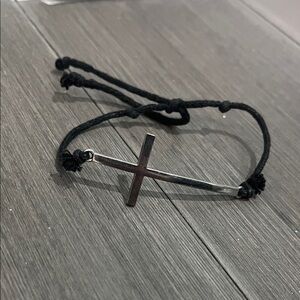 Silver Cross Cord Bracelet in Black